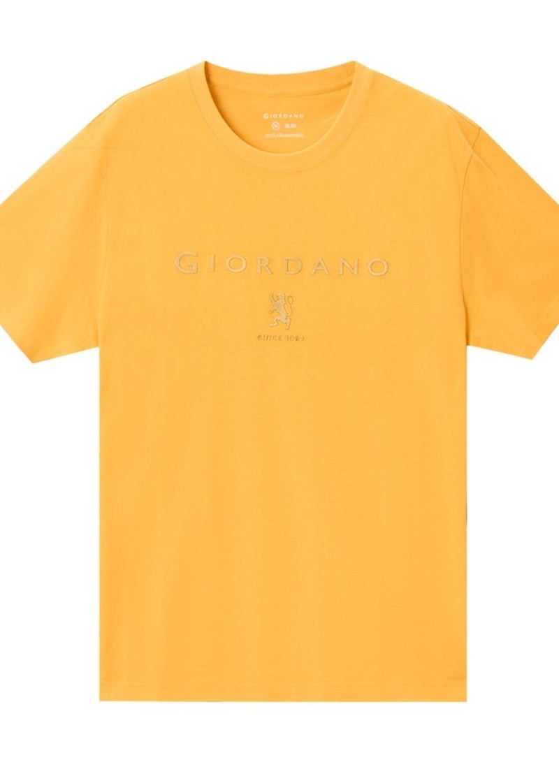 GIORDANO Men’s Slim Cotton Crew Neck Signature Print Tee - Image 1